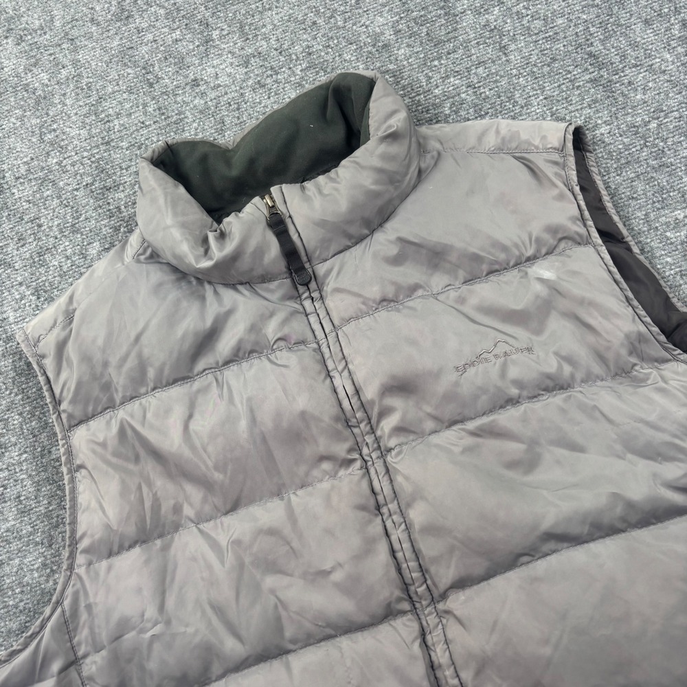 Eddie Bauer Puffer Vest Size XXL Gray Goose Down Quilted Full Zip Men's